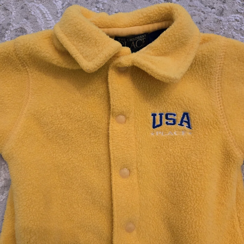 Vintage Y2k USA The Children's Place Yellow Fleece Cargo Pocket One Piece